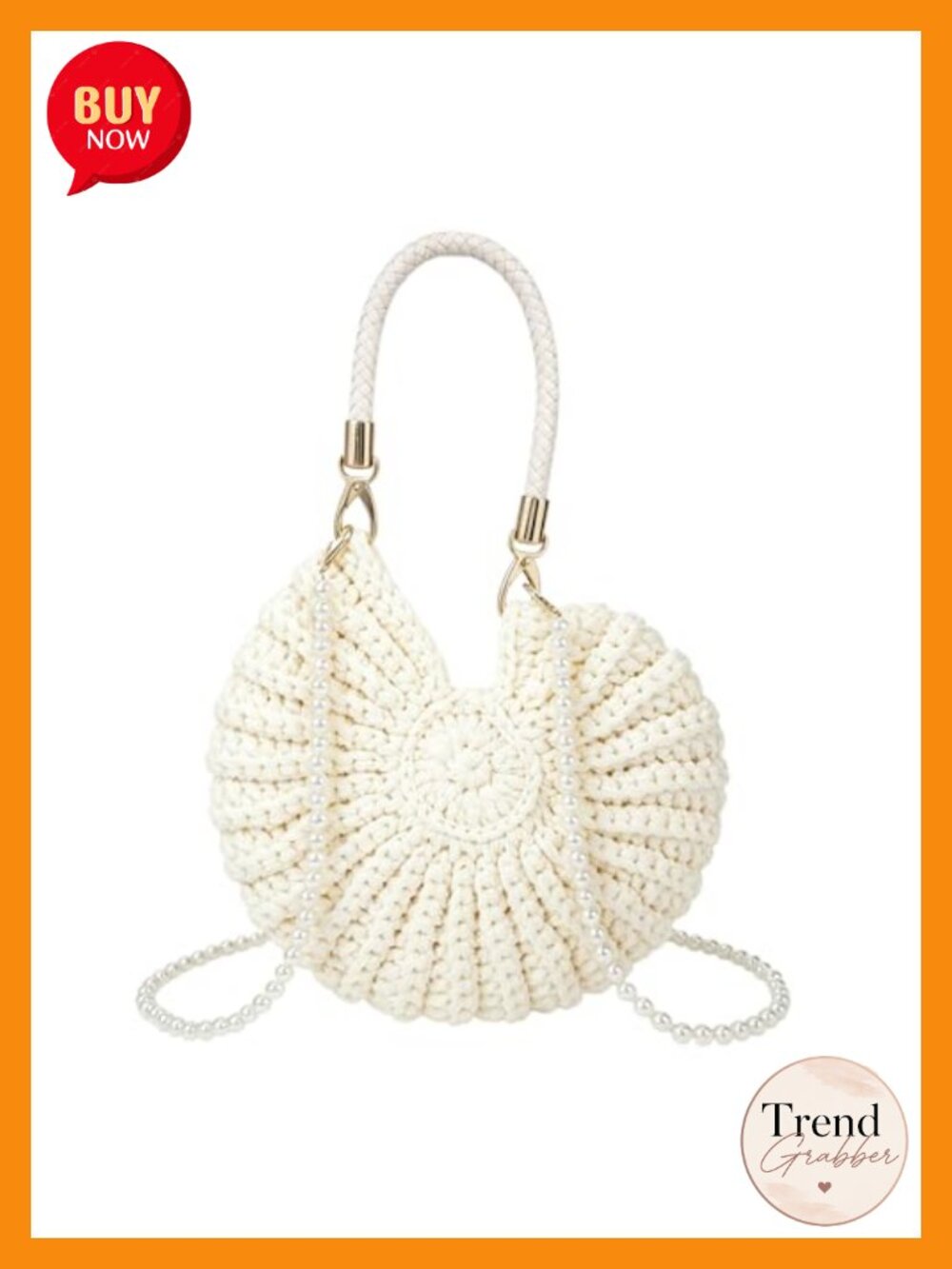 Handmade Crochet Shell Handbag Pearl Shoulder Strap Summer Beach Crossbody Bag